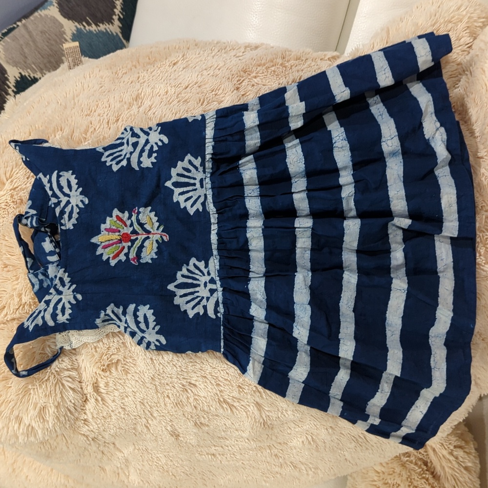 Fabindia Girl's Cotton Dress Dyed and Hand Block Printed using Indigo Dyes